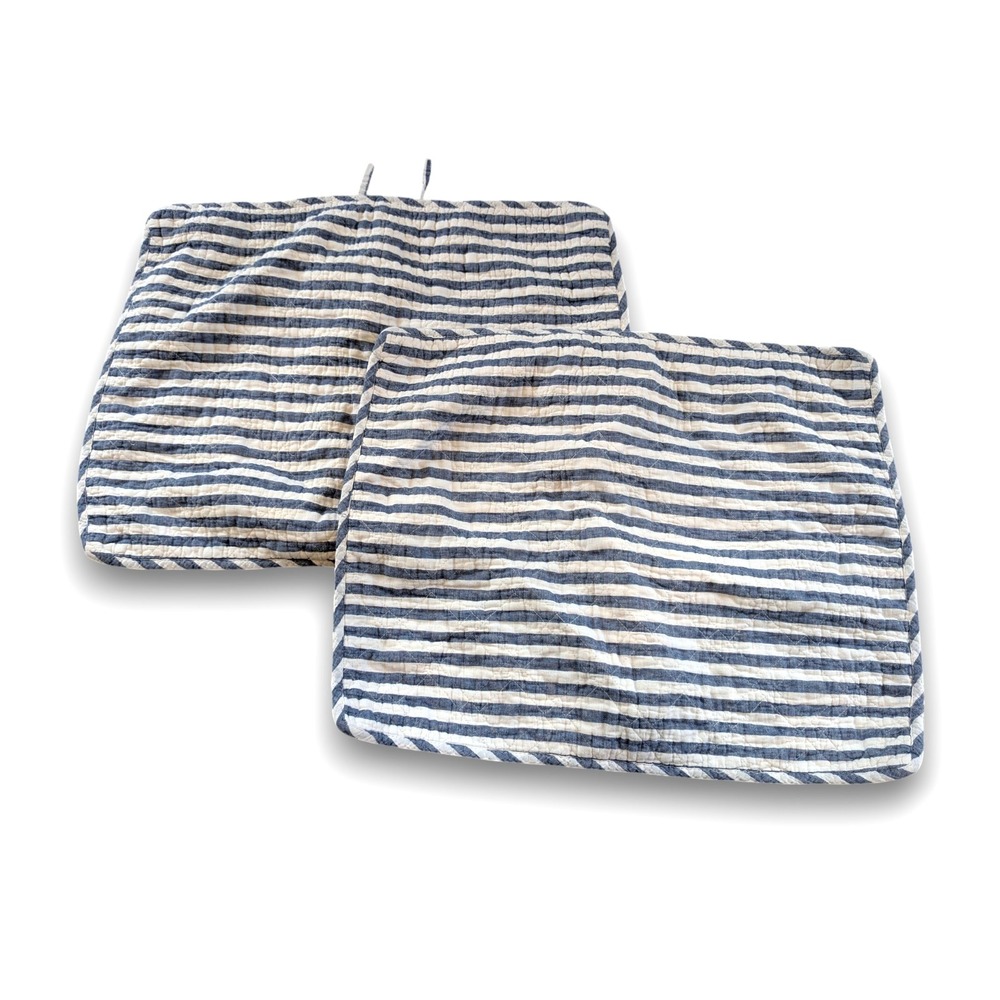 Set Pair 2 Brooks Brothers Standard Pillow Shams Blue White Stripe Linen Cotton